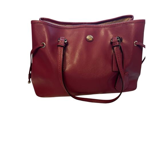 Coach F29362 Town Tote/ Purse Crossgrain Shoulder Bag – Mulberry /pink /red - Picture 12 of 13